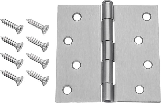 Dynasty Hardware 4" Door Hinges 1/4" Radius Corner, Satin Nickel (8 Pack)