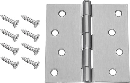 Dynasty Hardware 4" Door Hinges 1/4" Radius Corner, Satin Nickel (8 Pack)