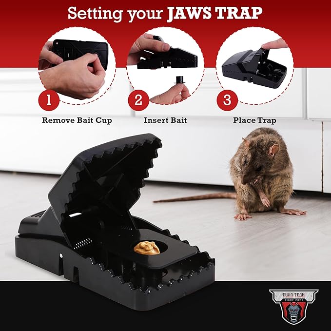 TwinTech Jaws 2-Pack Reusable Mouse Traps  Rat Trap - Extra Large, Durable, Humane Squirrel Trap for Indoor  Outdoor Use - Touch-Free Pest Control, Rat Traps Indoor for Home  Hotel