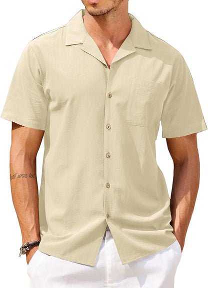 COOFANDY Men's Hawaiian Shirt Short Sleeve Button Down Shirts Casual Tropical Floral Summer Linen Shirts