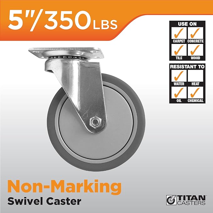 Titan 5" Thermoplastic Rubber (TPR) Swivel Caster, 350-lb. capacity, Gray