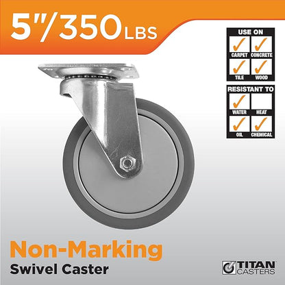 Titan 5" Thermoplastic Rubber (TPR) Swivel Caster, 350-lb. capacity, Gray