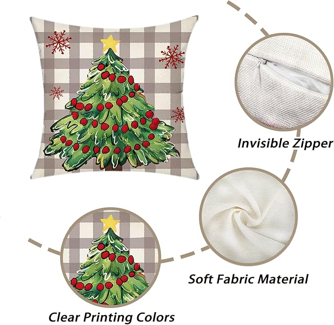 Dixutzi Christmas Pillow Covers 18x18 Set of 4, Red Tree Truck Snowflake Merry Christmas Hello Winter Holiday Farmhouse Xmas Decorative Throw Pillows Cushion Case for Sofa Couch Home Decor