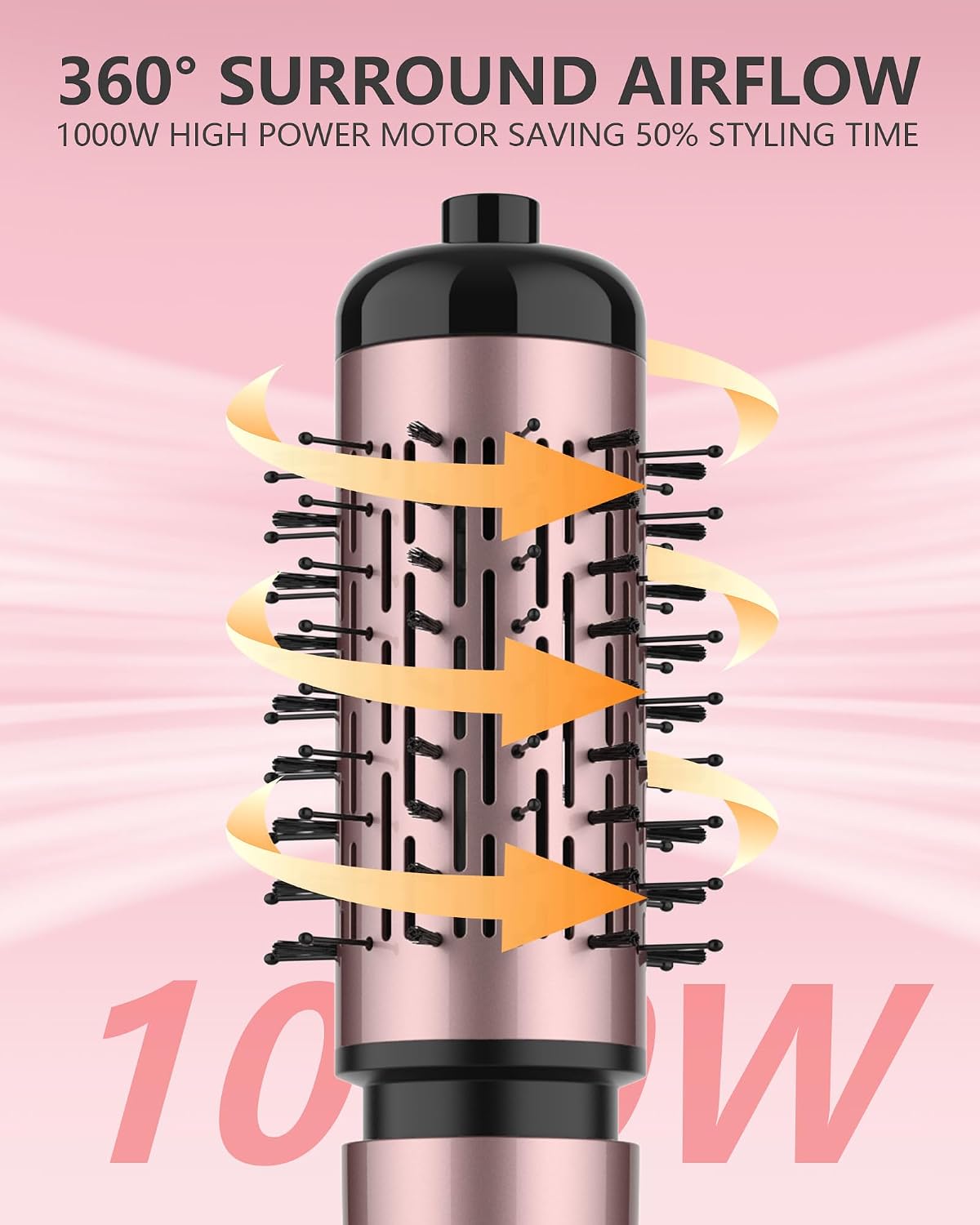 Rotating Hair Dryer Brush, 3-in-1 Hot Air Styler and Rotating Brush, Rotating Blow Dryer Brush with 2 Detachable Brushes(1.5"& 2"), Black