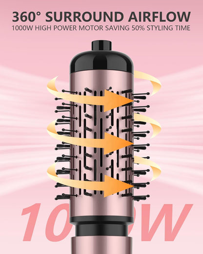 Rotating Hair Dryer Brush, 3-in-1 Hot Air Styler and Rotating Brush, Rotating Blow Dryer Brush with 2 Detachable Brushes(1.5"& 2"), Black
