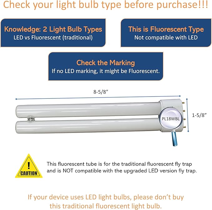 Awoco Replacement PL 18W BL Fluorescent UV Light Bulb for Wall Mount Sticky Fly Trap Lamp FT-1C18 and FT-1M18 (18W)