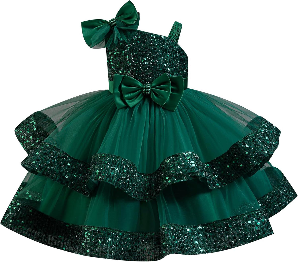 OBEEII Birthday Dress for Toddler Girl Sequins Pageant Tulle Tutu Dress Bowknot Princess Baptism Wedding Flower Girl Gown