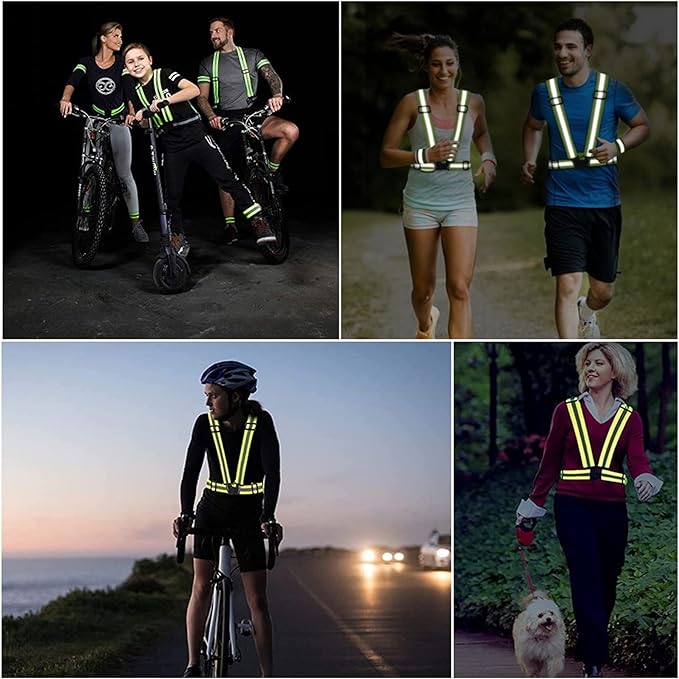 Reflective Vest Safety Running Gear, Reflective Glow Belt with 2Pack Reflector Armbands, Adjustable Elastic Safety Vest Reflective Belt High Visibility for Running Jogging Walking Cycling