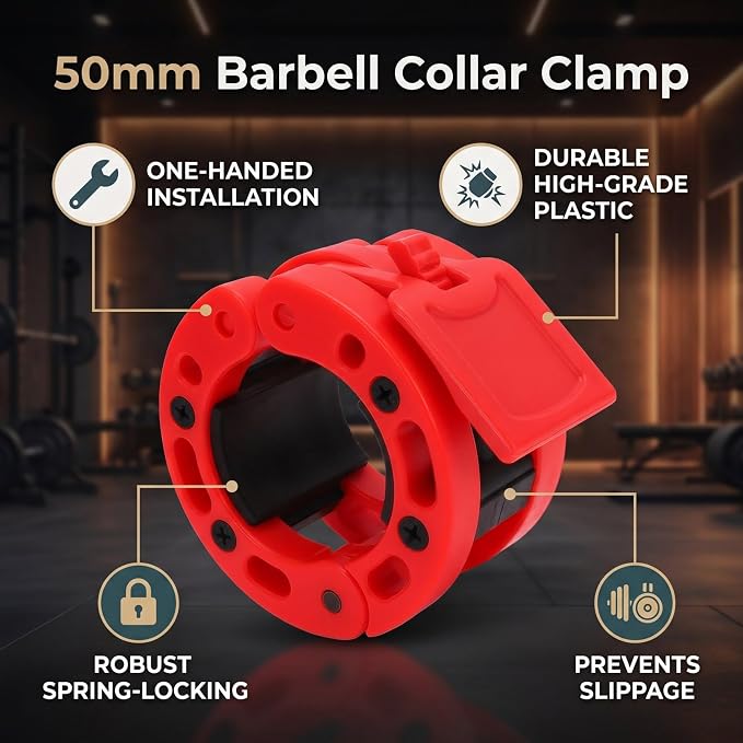 Drfeify Barbell Clamps, 50mm Weight Bar Plate Lock, Weight Bar Collar Clip for Weightlifting Powerlifting