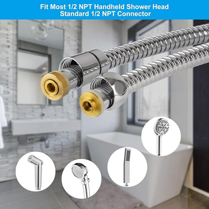 Hibbent All Metal Shower Hose 90 inch (7.5 ft) Bathroom Handheld Shower Head Hose 2.3 meters Extension Replacement Part with Brass Fittings Made of Stainless Steel -Polished Chrome Finish