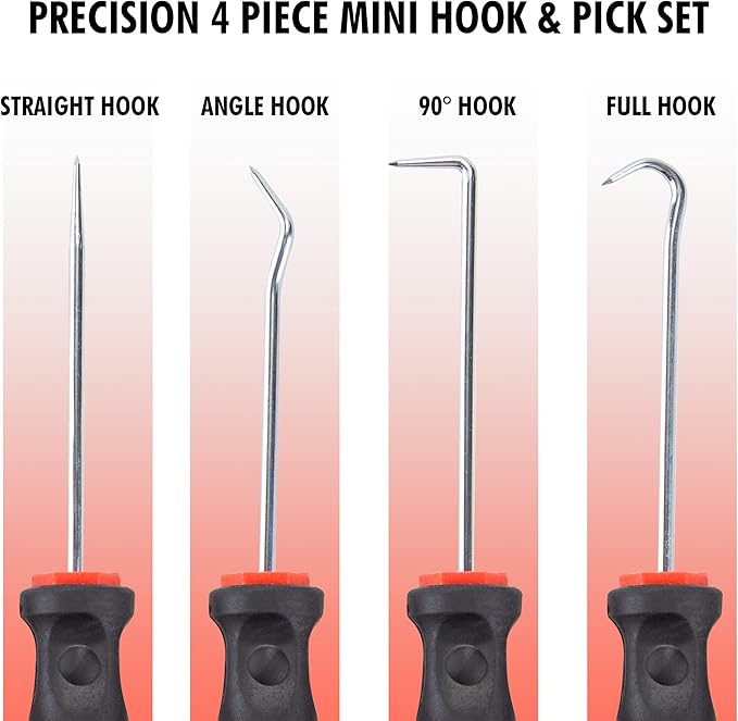 CARTMAN Precision 4 Piece Pick and Hook Set, Car Auto Oil Seal, O-Ring Seal Gasket, Pick Hook Puller Remover