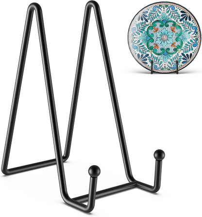 HONGYUTAI 1Pack 4.5 Inch Plate Stands for Display Picture Stand - 4.5 Inch Vinyl Table Top Display, Metal Frame Holders Decorative Plate for Book , Picture, Photo and Platter, Tabletop Art, Black
