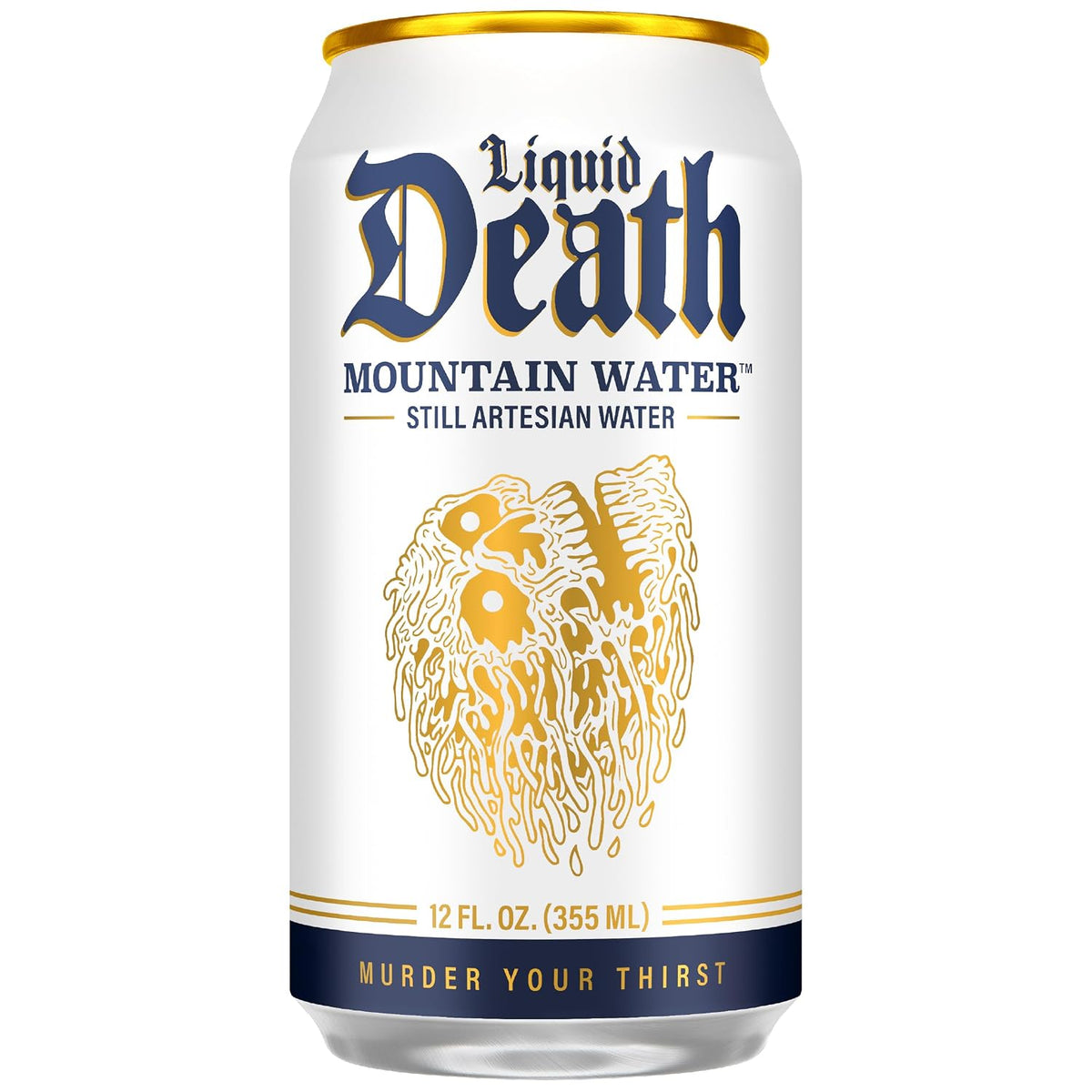 Liquid Death Still Mountain Water, Real Mountain Source, Ice-Cold Cans, Infinitely Recyclable, 12 Fl Oz (Pack of 12) (Box has damage)