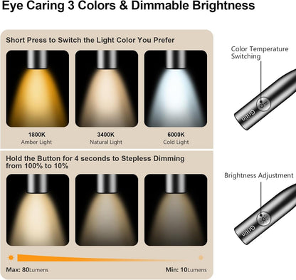 Gritin LED Neck Reading Light,Book Light for Reading in Bed-Eye Caring 3 Colors, Dimmable Brightness, Bendable Arms, 80+Hrs Runtime, Neck Round Design, Comfortable &Lightweight for Crafting, Knitting