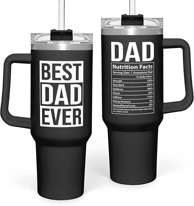 SANDJEST Dad Gifts for Dad from Daughter Son Best Dad Ever Tumbler with Handle 40oz Stainless Steel Insulated - Coffee Tumbler for Dad Father's Day Birthday Christmas Cup Gift Set with Lid  Straw
