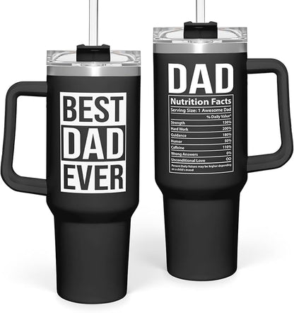SANDJEST Dad Gifts for Dad from Daughter Son Best Dad Ever Tumbler with Handle 40oz Stainless Steel Insulated - Coffee Tumbler for Dad Father's Day Birthday Christmas Cup Gift Set with Lid  Straw