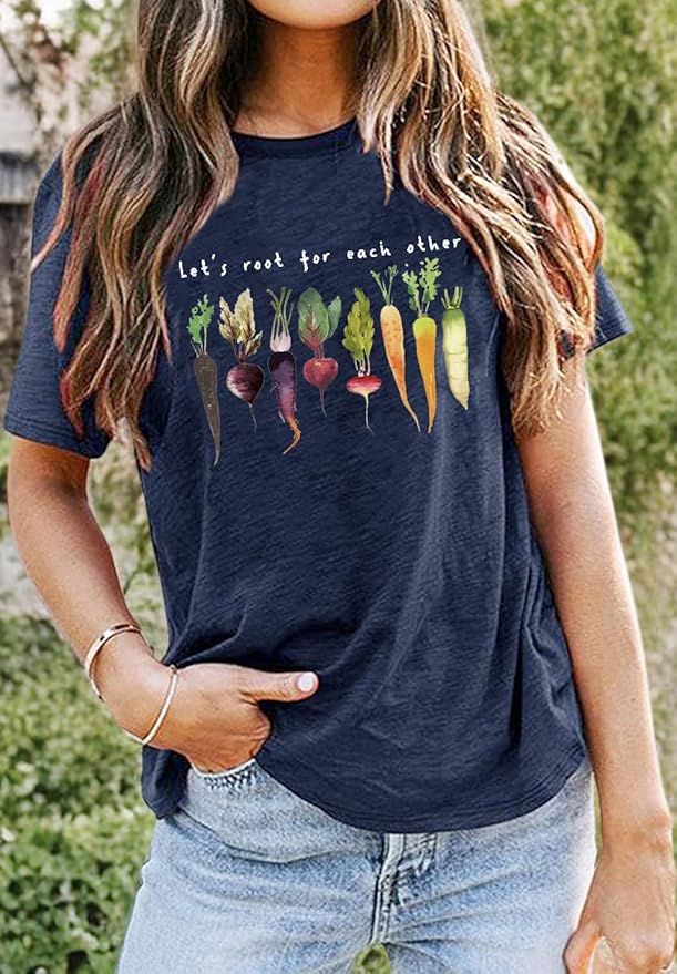 Let's Root for Each Other Plants Shirt for Women Novelty Vegetable Graphic Gardening Tees Funny Plant Lover T-Shirt