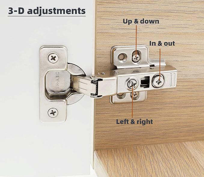 DecoBasics Half Overlay Soft Close Cabinet Hinges for Kitchen Cabinets (2 Pcs) -105 Frameless Concealed Cabinet Door Hinge -3 Way Adjustability -Clip on Plate  Matching Screw for Easy Installation