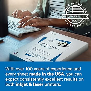 Hammermill Printer Paper, Premium Color 28 lb Copy Paper, 8.5 x 11 - 5 Ream (2,500 Sheets) - 100 Bright, Made in the USA, 102450C, White