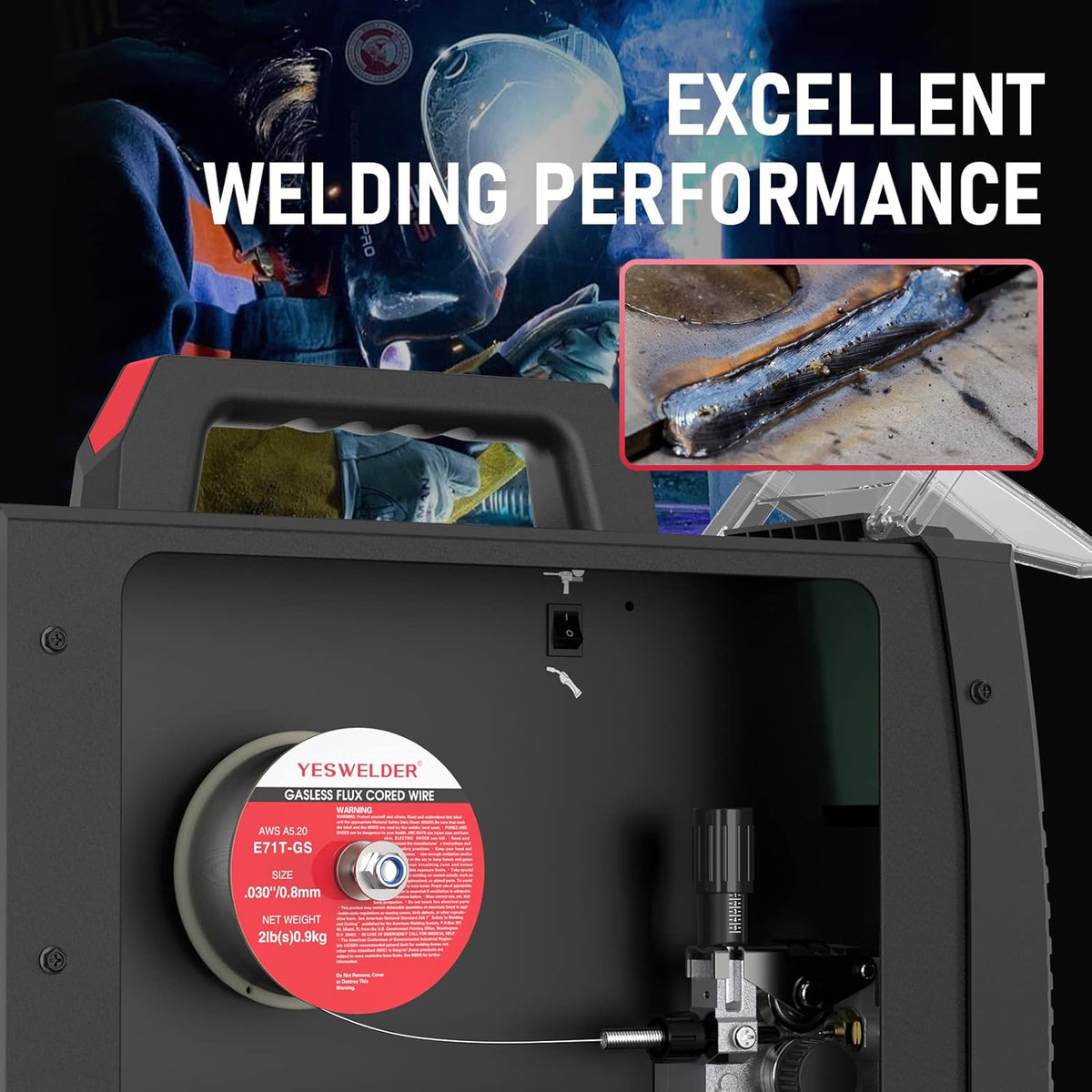 YESWELDER Flux Core Gasless MIG Wire, E71T-GS Mild Carbon Steel .030-Inch Diameter 2-Pound, Strong ABS Plastic Spool Welding Wire