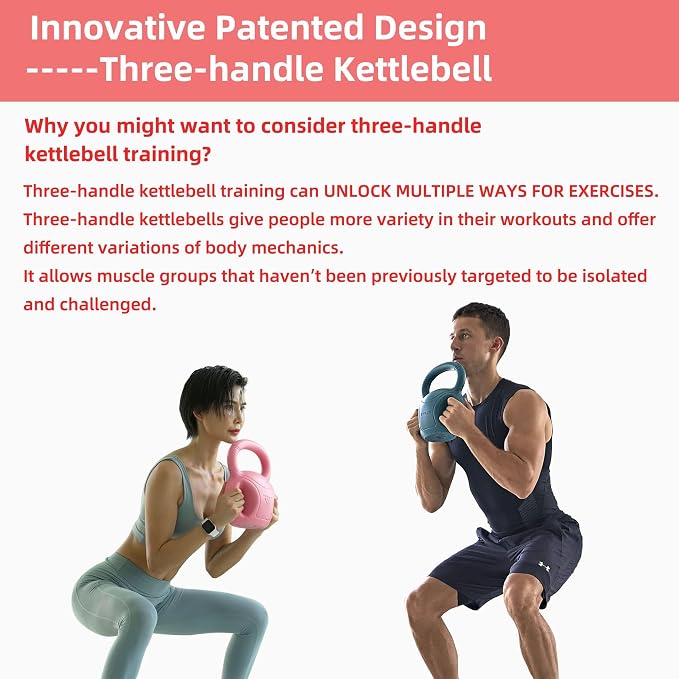 RUNWE 3 Handle Kettlebells Weight - Weight for Women Options 5, 10, 15 and 20 LB for Russian Twists AB Exercise, Weightlifting and Core Fitness Exercise Home Gym [Single] (minor cosmetic dents)