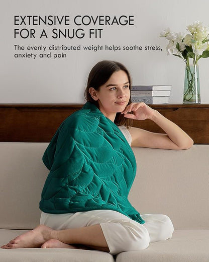 Kaisa Weighted Lap Blanket for Adults, 5 lbs, 23"x29", Leaf Pattern, Green