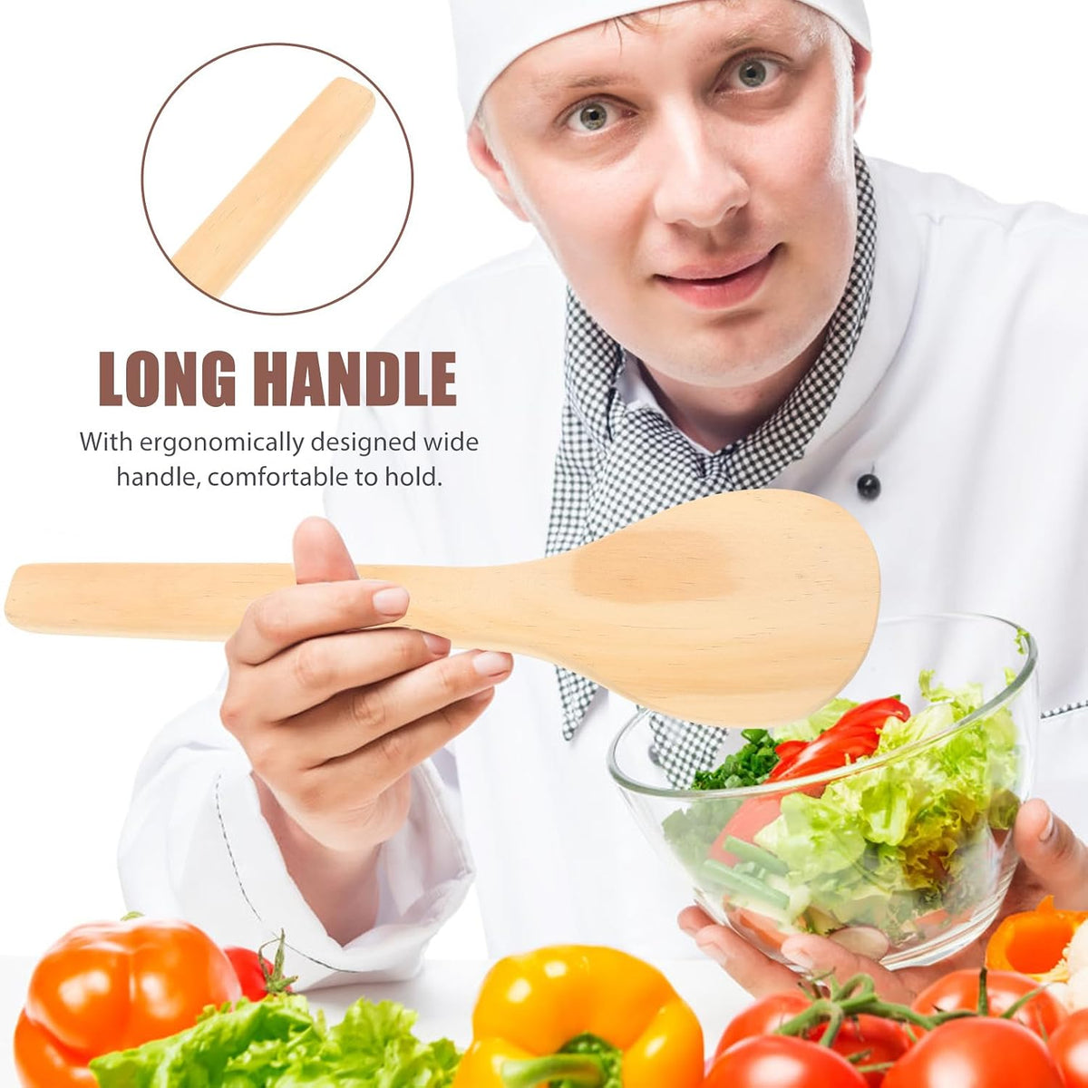 Wooden Rice Paddle Spoon 40cm Long Handle Kitchen Serving Spoon Non-stick Food Paddle for Cooking and Mixing Home Use