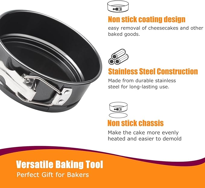 Cheesecake Pan Set, 4789 inch Nonstick Leakproof Springform Pan for Mini Cheesecakes, Pizzas, Quiches (Black, 4 inch)