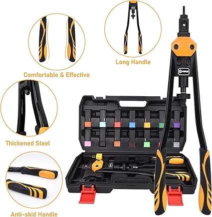 VIGRUE 16'' Rivet Nut Tool Kit Nutserts Rivnut Hand Tool Set with 15PCS Metric  SAE Mandrels and 300PCS Rivet Nuts Assortment