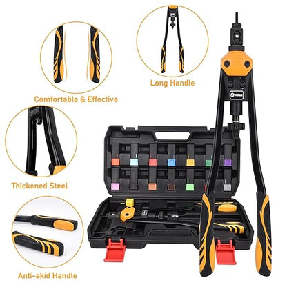 VIGRUE 16'' Rivet Nut Tool Kit Nutserts Rivnut Hand Tool Set with 15PCS Metric & SAE Mandrels
