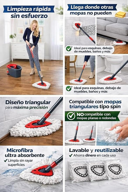 Triangular Microfiber Spin Mop Replacement Heads, Pack of 1 – Washable Mop Refills for Hard Floors