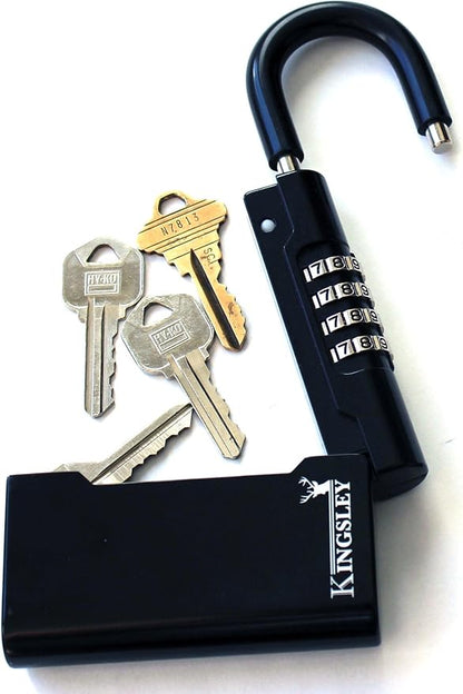Kingsley Guard-a-Key Black Realtor's Lockbox Portable Resettable Hanging Key Safe Combination Lock Box for House Keys, Realtors, Vacation Rentals, Black