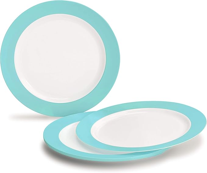 " OCCASIONS " 60 Plates Pack, Disposable Wedding Party Plastic Plates (10.5'' Dinner Plate, Rio in White  Pearled Turquoise Blue)