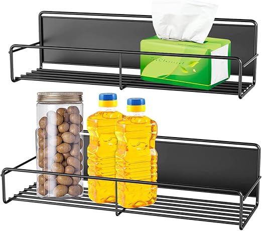 2 Pcs Magnetic Spice Rack Strong Magnetic Rack Organizer Rustproof Refrigerator Spice Shelf No Drilling Removable Magnetic Storage Rack for Metal Cabinet Kitchen Cans Seals Jars
