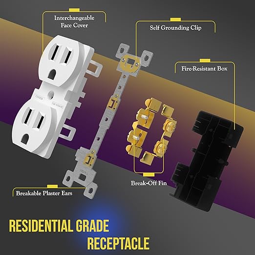 ENERLITES Duplex Receptacle Outlet, Residential Grade Electrical Wall Outlet, 15A 125V, Self-Grounding, 2-Pole, 3-Wire, UL Listed, 61581-W-10PCS, White (10 Pack)