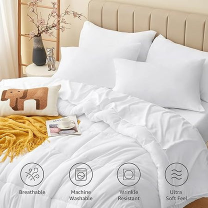 CozyLux White Comforter King Size 7 Pieces White Hotel Bedding Set King Bed in a Bag Bed Sets with All Season Quilted Comforter, Flat Sheet, Fitted Sheet, Pillowcases
