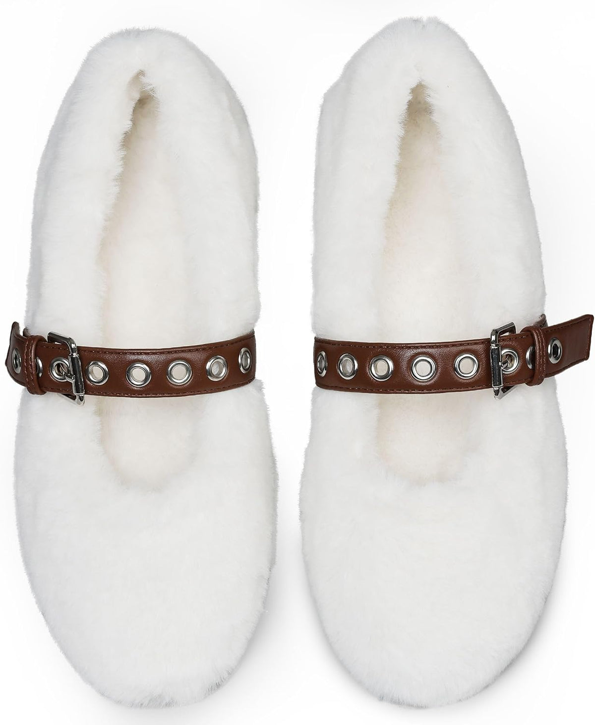 Goiphrri Fur Mary Jane Shoes Women Comfortable Ballet Flats Shoes Round Toe Casual Cute Mary Janes Womens Ballerina Flats with Buckle Strap.