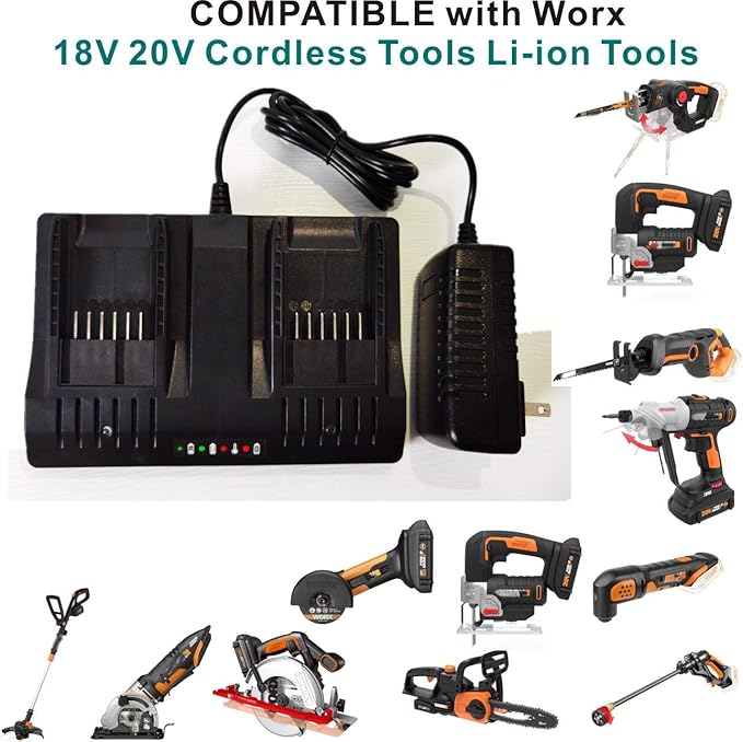 WA3875 Replace Worx 20v Lithium Battery Charger Compatible with Worx 20v Batteries Wa3757 Wa3578 WA3525 Wa3522 WA3544