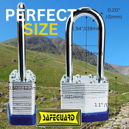 SAFEGUARD 30mm1.18" High-Security Long Shank Laminated Padlock with Hardened Shackle and Copper Lock Cylinder