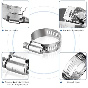 TICONN 60PCS Hose Clamp Set - 14''1-12'' 304 Stainless Steel Worm Gear Hose Clamps for Pipe, Intercooler, Plumbing, Tube and Fuel Line
