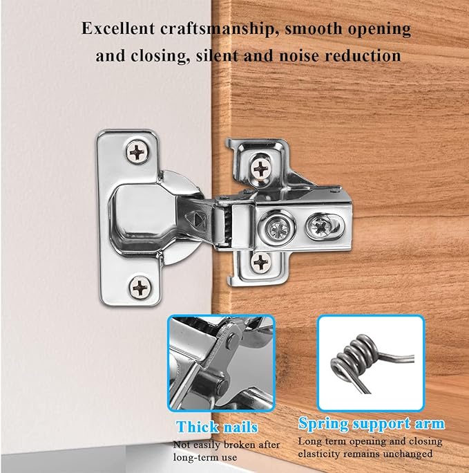Cabinet Hinges 2 Pack (1 Pair), Evanda Stainless Steel Overlay Soft Close Hinges for Kitchen Cabinets, 12 inch Self Closing Door Hinges with Mounting Screws, Damper-3 Way Adjustability