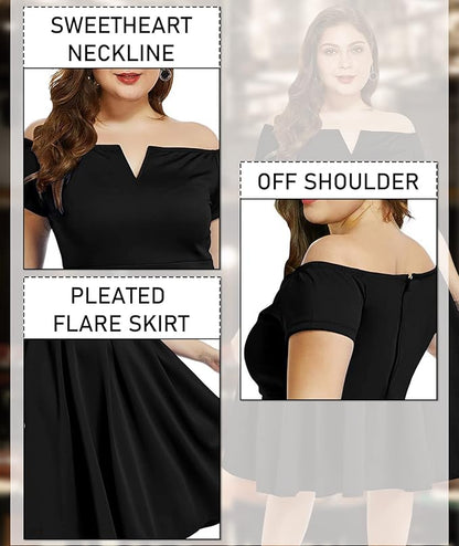 LALAGEN Women's Plus Size Vintage 1950s Party Cocktail Wedding Swing Midi Dress