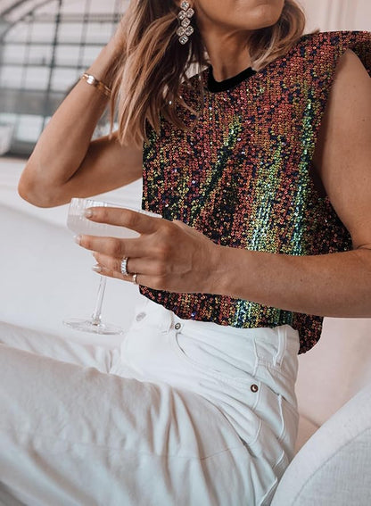 THLAI Tank Top for Women Sequin Tank Top Crop Top