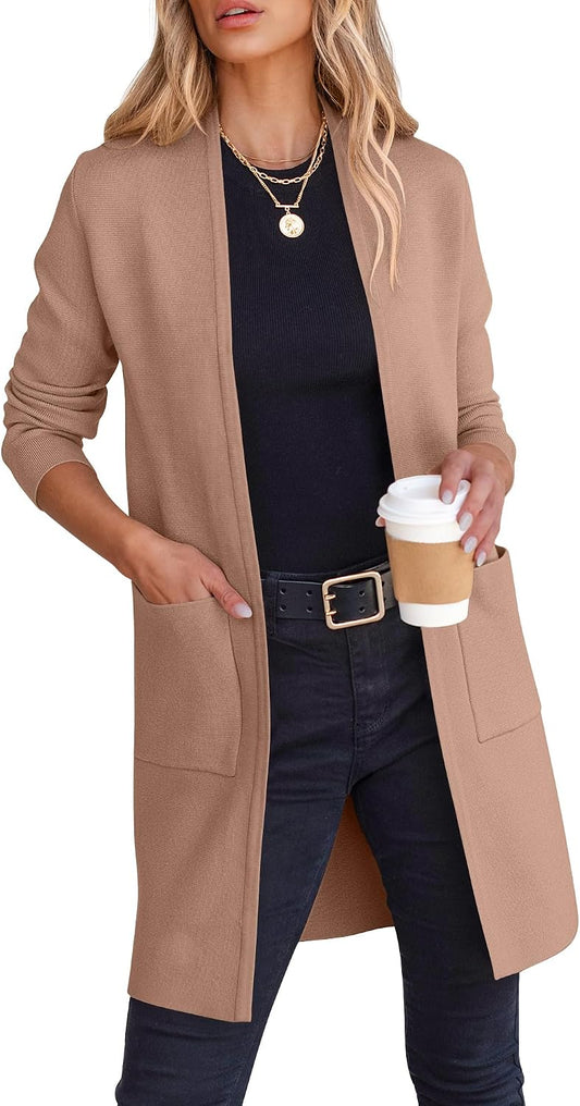 This ANRABESS cardigan is perfect for chilly days - the soft, stretchy material and open front design make it a versatile layering piece.