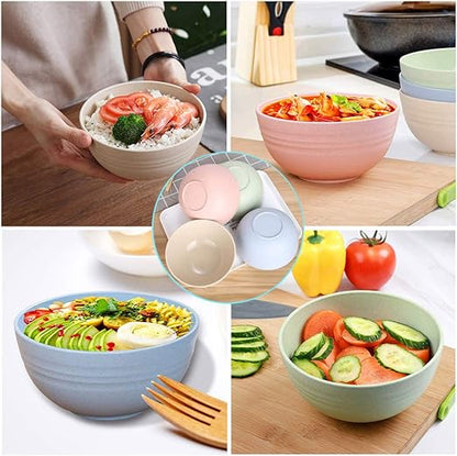 Set of 5 Unbreakable Lightweight Rice Bowl, Premium Wheat Straw Cereal Bowl, Bowl mouth 5.3Inch Soup Bowls, for Cereal, Soup and Fruit, Salad, Noodle, Dishwasher safe (Beige)