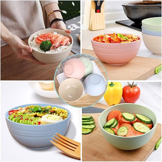Set of 5 Unbreakable Lightweight Rice Bowl, Premium Wheat Straw Cereal Bowl, Bowl mouth 5.3Inch Soup Bowls, for Cereal, Soup and Fruit, Salad, Noodle, Dishwasher safe (Beige)
