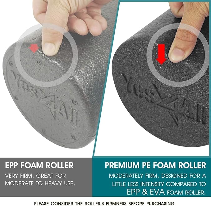 Yes4All Low Density Round PE 1218 2436 inch Foam Rollers for Muscle Massage, Yoga Core Exercise  Physical Therapy