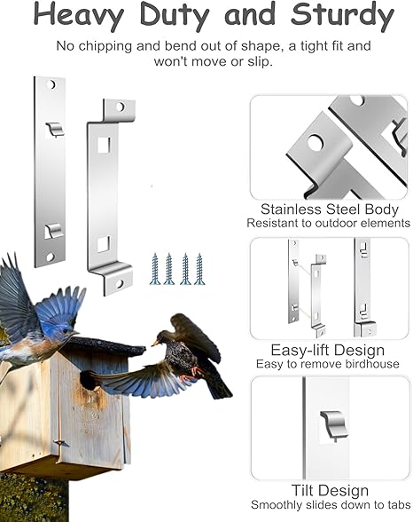 Quick Release Bird Box Hanger Bracket, GS Alderaul 4 Sets Galvanized Steel Bird House Mounting Bracket, Bluebird House Wall Mount, Bird Nesting Box Hanger for Owl House, Squirrel Nest Box, and More.