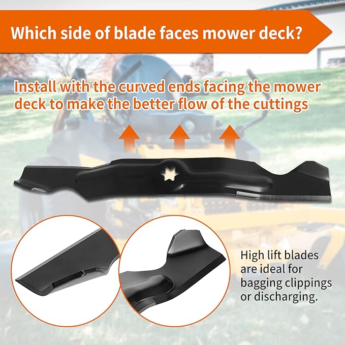 942-04053C Mower Blades for 50" Lawn Tractors, 742-04053 High Lift Blade Fit for Cub-Cadet Troy Bilt RZT 50 LT1050 LTX1050 50" Deck 742-04053A 742-04123, 942-04123, 3 Pack