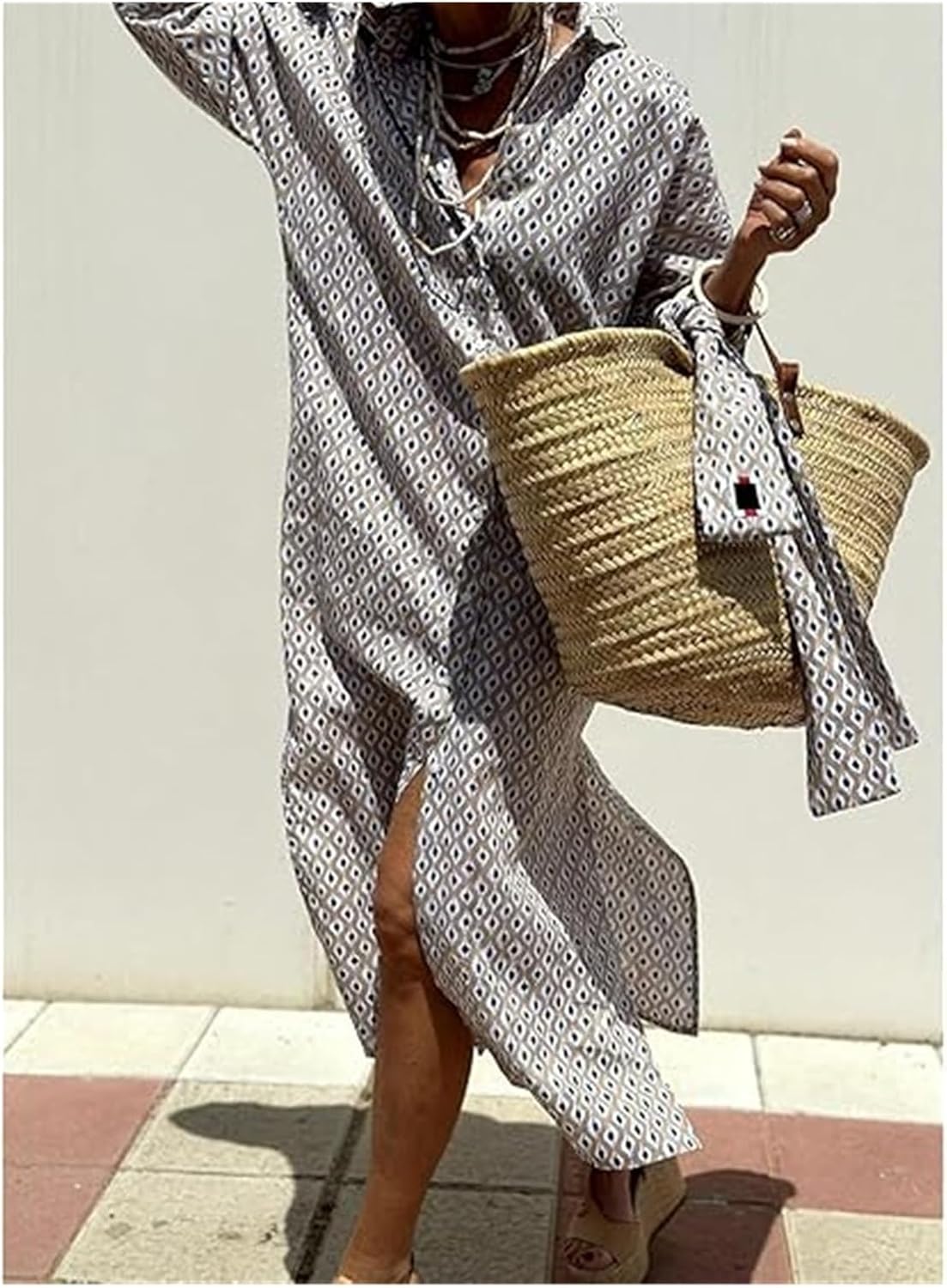 Orange Color DGDXLMPNR Shirt Dress, Striped Lace-Up Shirt Dress, Lapel Slit.